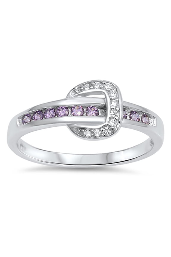 CHOOSE YOUR COLOR Clear CZ Buckle Ring .925 Sterling Silver Band Purple Jewelry Female Size 5