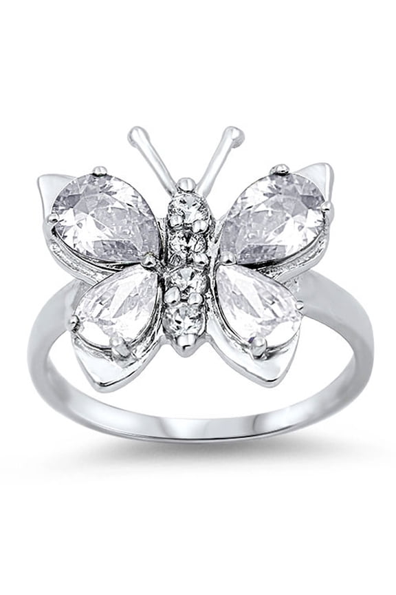 CHOOSE YOUR COLOR Clear CZ Butterfly Animal Ring .925 Sterling Silver Band White Female Size 7