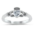 thumbnail image 1 of CHOOSE YOUR COLOR Clear CZ Claddagh Heart Ring .925 Sterling Silver Band White Female Size 1, 1 of 4