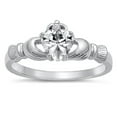 thumbnail image 1 of CHOOSE YOUR COLOR Clear CZ Claddagh Promise Heart Ring .925 Sterling Silver Band White Female Size 11, 1 of 4