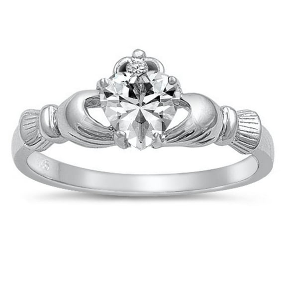 CHOOSE YOUR COLOR Clear CZ Claddagh Promise Heart Ring .925 Sterling Silver Band White Female Size 3