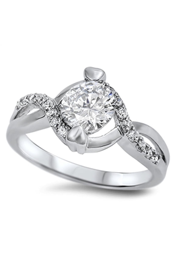 CHOOSE YOUR COLOR Clear CZ Criss Cross Bridal Crossover Ring .925 Sterling Silver Band White Female Size 9