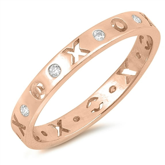 CHOOSE YOUR COLOR Clear CZ Cutout X O Anniversary Rose Gold-Tone Sterling Silver Ring White Female Size 8