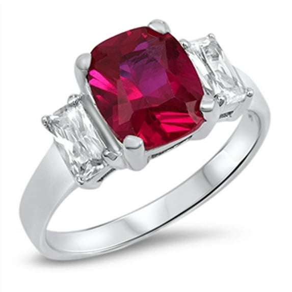CHOOSE YOUR COLOR Clear CZ Elegant Ring .925 Sterling Silver Band Red Jewelry Female Size 5