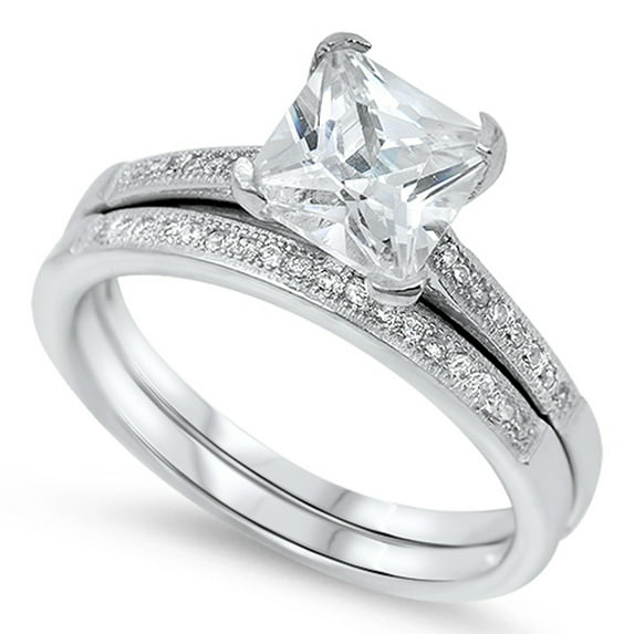 CHOOSE YOUR COLOR Clear CZ Elegant Ring Set .925 Sterling Silver Band White Female Size 10