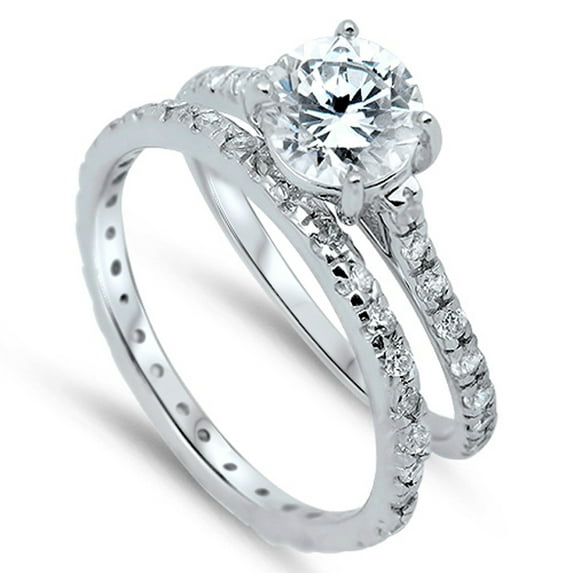 CHOOSE YOUR COLOR Clear CZ Elegant Ring Set .925 Sterling Silver Band White Female Size 5
