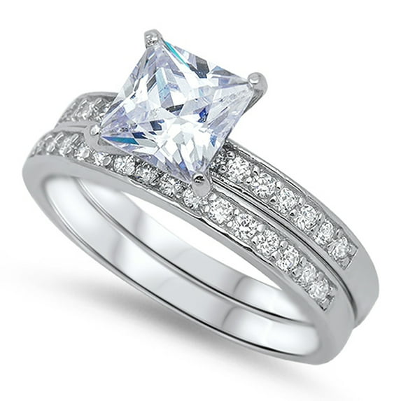 CHOOSE YOUR COLOR Clear CZ Elegant Square Solitaire Ring .925 Sterling Silver Band White Female Size 6