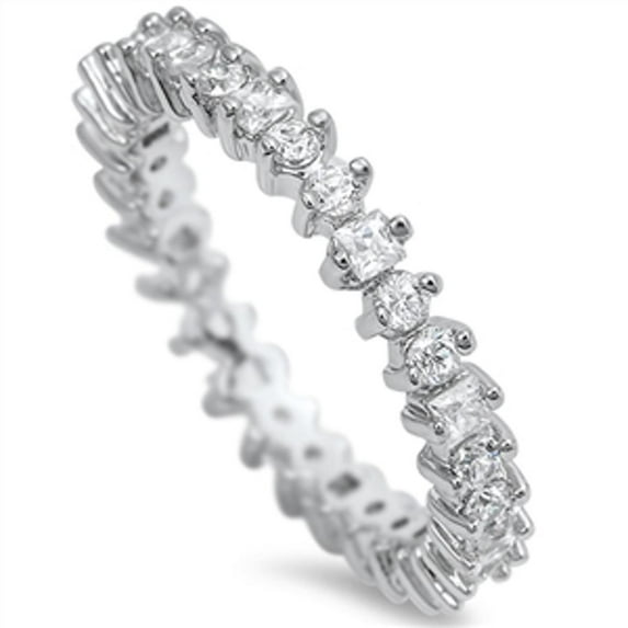 CHOOSE YOUR COLOR Clear CZ Eternity Stacking Ring .925 Sterling Silver Band White Female Size 5