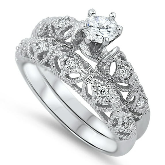 CHOOSE YOUR COLOR Clear CZ Filigree Elegant Ring .925 Sterling Silver Band White Female Size 8