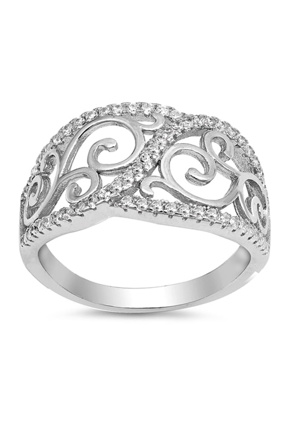 CHOOSE YOUR COLOR Clear CZ Filigree Vintage Swirl Knot Ring .925 Sterling Silver Band White Female Size 6