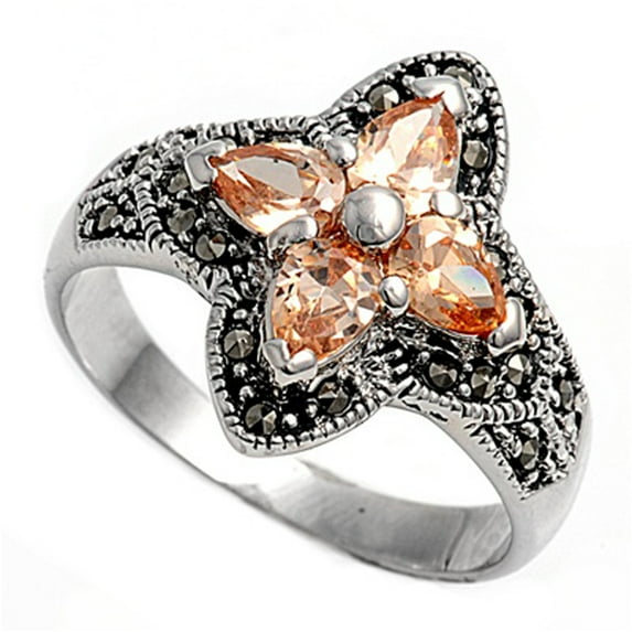 CHOOSE YOUR COLOR Clear CZ Flower Ring .925 Sterling Silver Band White Jewelry Female Size 6