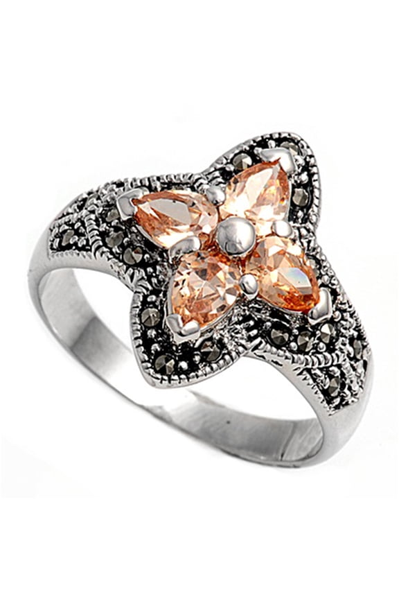 CHOOSE YOUR COLOR Clear CZ Flower Ring .925 Sterling Silver Band White Jewelry Female Size 9