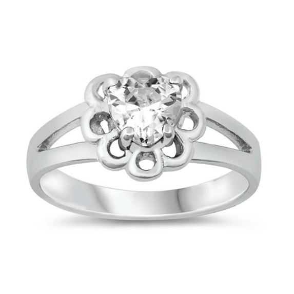 CHOOSE YOUR COLOR Clear CZ Heart Love Flower Cutout Ring .925 Sterling Silver Band White Female Size 3