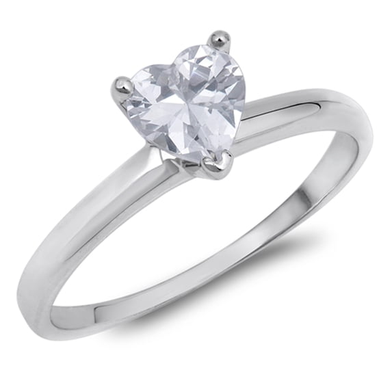 CHOOSE YOUR COLOR Clear CZ Heart Love Solitaire Ring .925 Sterling Silver Band White Female Size 9