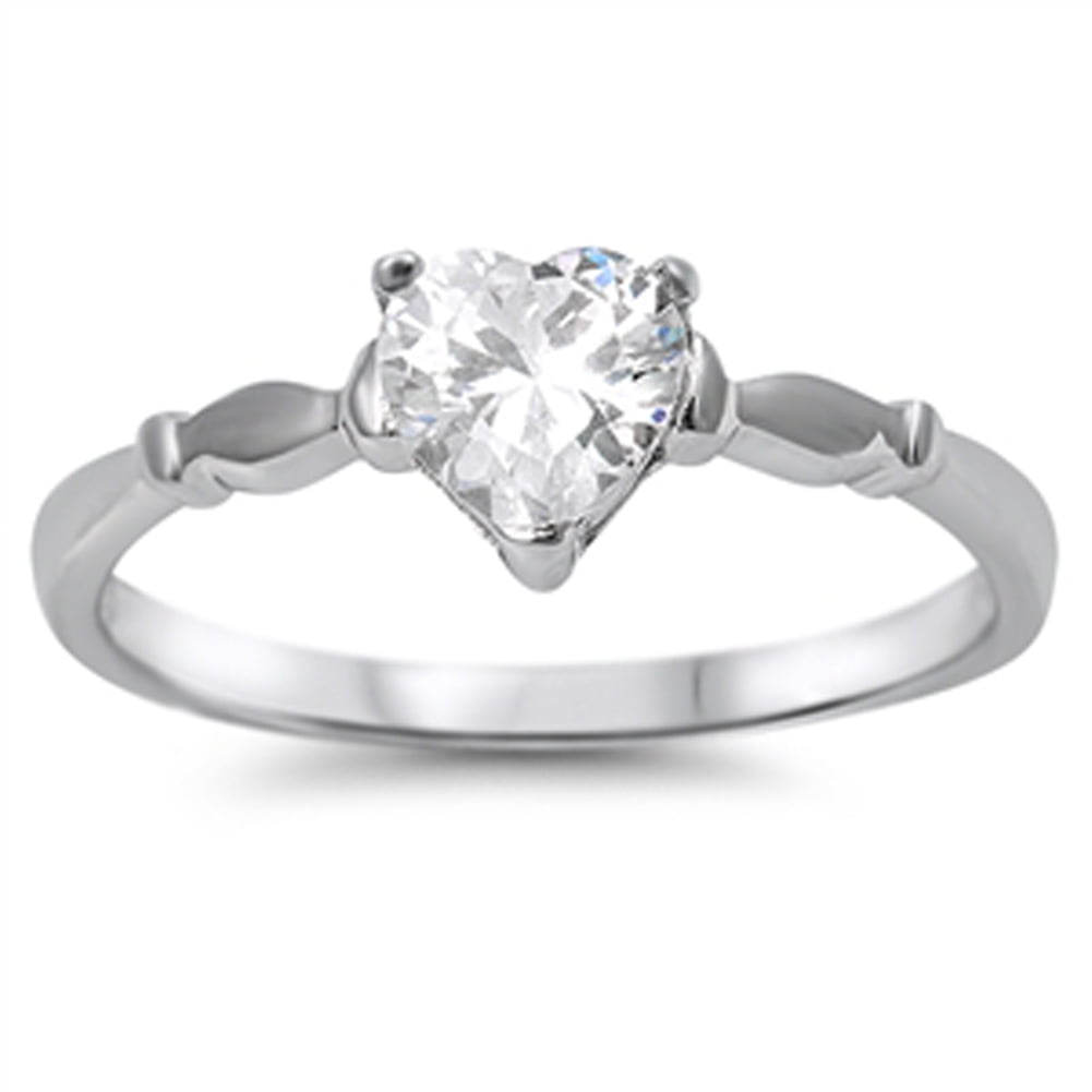 Gold-Tone Heart Promise Ring - .925 Sterling Silver Band With Clear CZ, Size 12