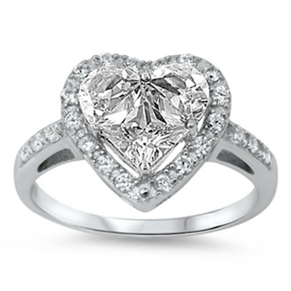 CHOOSE YOUR COLOR Clear CZ Heart Shine Promise Ring .925 Sterling Silver Band White Female Size 9