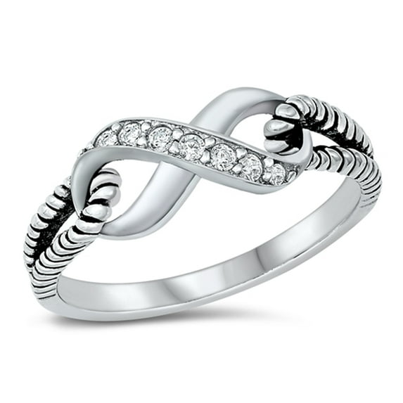CHOOSE YOUR COLOR Clear CZ Infinity Rope Knot Ring .925 Sterling Silver Band White Female Size 4
