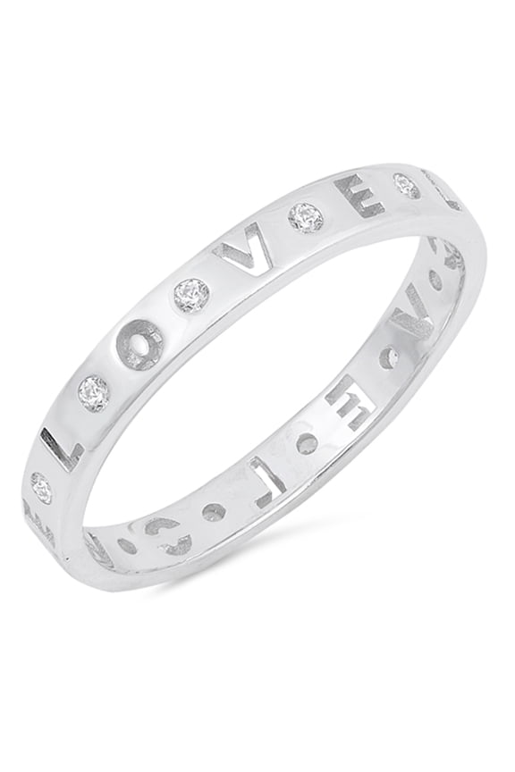 CHOOSE YOUR COLOR Clear CZ Love Script Stackable Promise Ring .925 Sterling Silver Band White Female Size 6