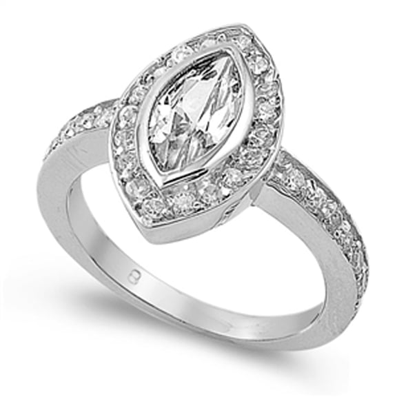 CHOOSE YOUR COLOR Clear CZ Marquise Halo Bridal Ring 925 Sterling Silver Band White Female Size 5