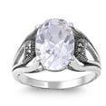thumbnail image 1 of CHOOSE YOUR COLOR Clear CZ Oval Solitaire Cutout Ring 925 Sterling Silver Band White Female Size 9, 1 of 4