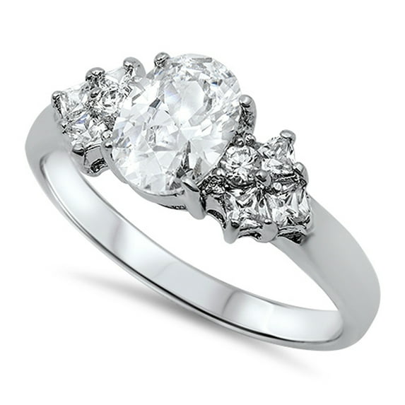 CHOOSE YOUR COLOR Clear CZ Oval Solitaire Elegant Ring .925 Sterling Silver Band White Female Size 7