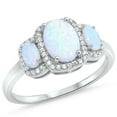thumbnail image 1 of CHOOSE YOUR COLOR Clear CZ Oval White Simulated Opal Halo Ring .925 Sterling Silver Band Female Size 9, 1 of 4