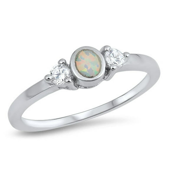 CHOOSE YOUR COLOR Clear CZ Oval White Simulated Opal Ring .925 Sterling Silver Band Female Size 8