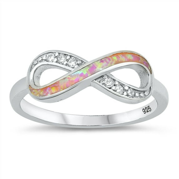 CHOOSE YOUR COLOR Clear CZ Pink Simulated Opal Infinity Knot Ring .925 Sterling Silver Band White Female Size 11