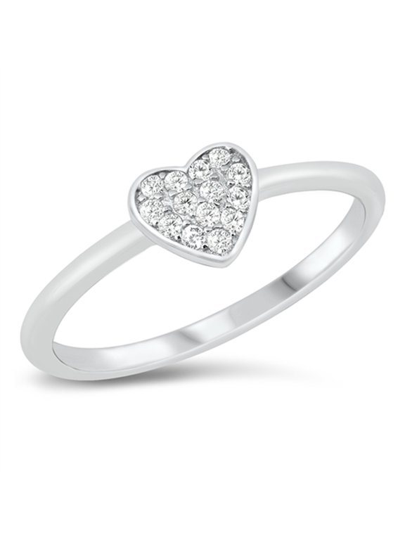 CHOOSE YOUR COLOR Clear CZ Promise Heart Ring .925 Sterling Silver Band White Female Size 9