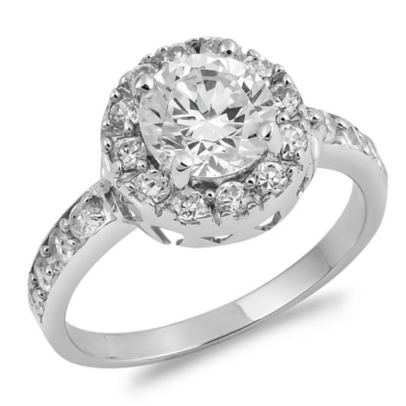 CHOOSE YOUR COLOR Clear CZ Promise Round Solitaire Halo Ring .925 Sterling Silver Band White Female Size 5