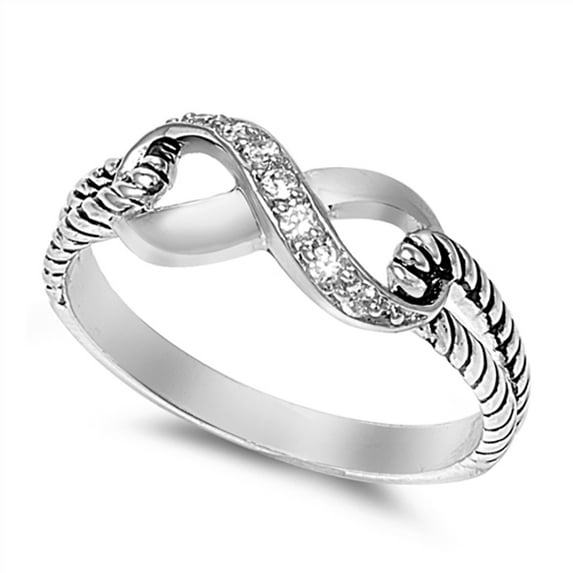 CHOOSE YOUR COLOR Clear CZ Rope Infinity Ring .925 Sterling Silver Thumb Band White Female Size 6