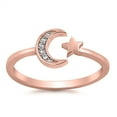 thumbnail image 1 of CHOOSE YOUR COLOR Clear CZ Rose Gold-Tone Moon Star Ring Sterling Silver Vintage Band White Female Size 4, 1 of 4