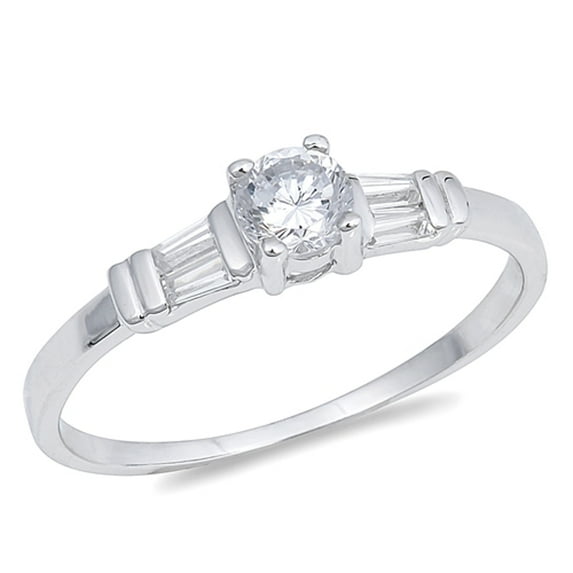 CHOOSE YOUR COLOR Clear CZ Round Solitaire Wedding Ring .925 Sterling Silver Band White Female Size 6