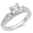 thumbnail image 1 of CHOOSE YOUR COLOR Clear CZ Round Solitaire Wedding Ring .925 Sterling Silver Band White Female Size 8, 1 of 4
