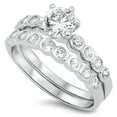 thumbnail image 1 of CHOOSE YOUR COLOR Clear CZ Rounded Ring Set .925 Sterling Silver Band White Female Size 10, 1 of 4