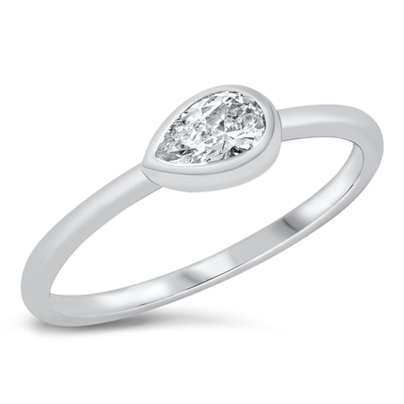 CHOOSE YOUR COLOR Clear CZ Sideways Pear Ring .925 Sterling Silver Band White Female Size 4