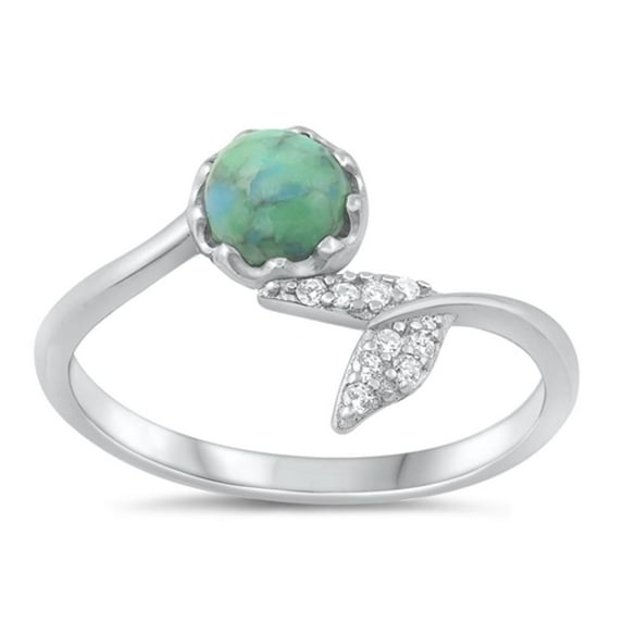 CHOOSE YOUR COLOR Clear CZ Simulated Turquoise Ring .925 Sterling Silver Whale Tail Band White Female Size 4