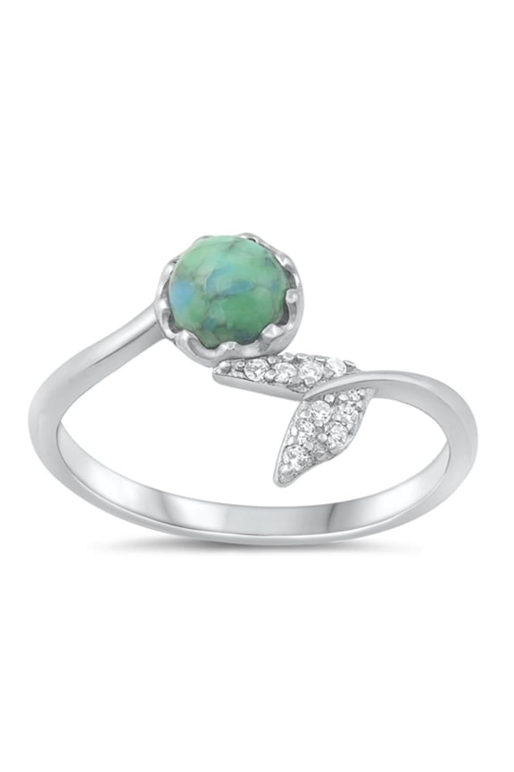 CHOOSE YOUR COLOR Clear CZ Simulated Turquoise Ring .925 Sterling Silver Whale Tail Band White Female Size 4