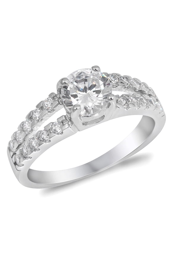 CHOOSE YOUR COLOR Clear CZ Solitaire Engagement Open Ring .925 Sterling Silver Band White Female Size 7