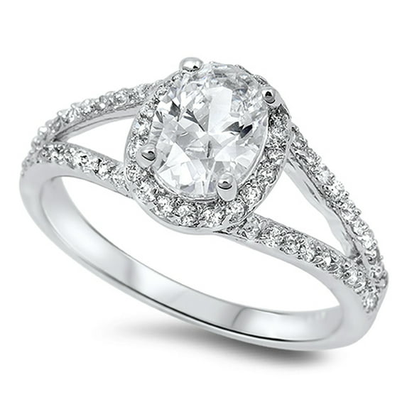 CHOOSE YOUR COLOR Clear CZ Solitaire Halo Elegant Ring Sterling Silver Band White Female Size 8