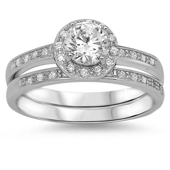 CHOOSE YOUR COLOR Clear CZ Solitaire Halo Ring .925 Sterling Silver Band White Female Size 5