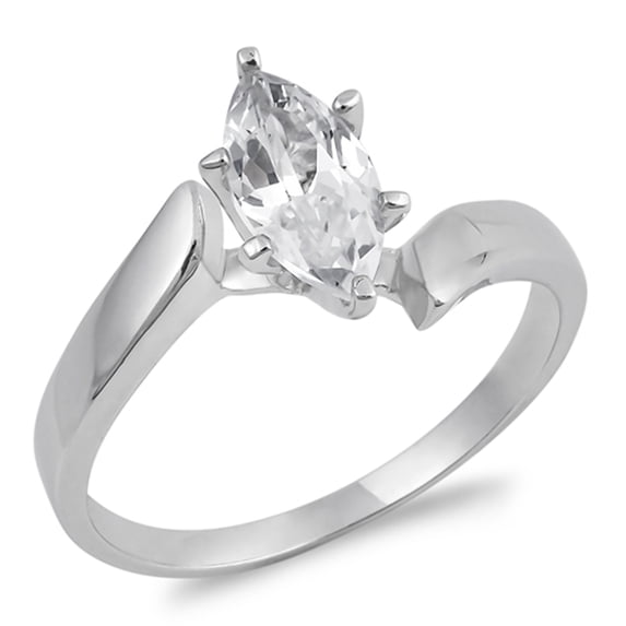 CHOOSE YOUR COLOR Clear CZ Solitaire Marquise Ring 925 Sterling Silver Band White Female Size 6