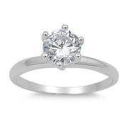 SAC SILVER CHOOSE YOUR COLOR Clear CZ Solitaire Ring .925 Sterling Silver Band White Jewelry Female Size 3