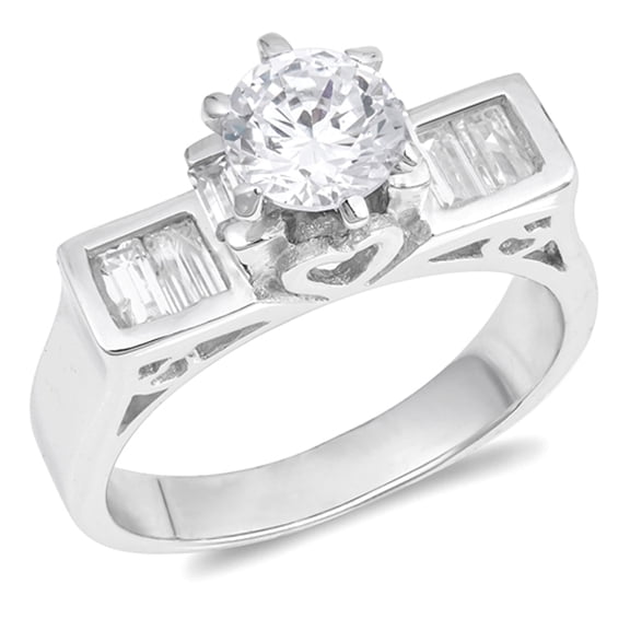 CHOOSE YOUR COLOR Clear CZ Solitaire Wedding Engagement Ring .925 Sterling Silver Band White Female Size 7