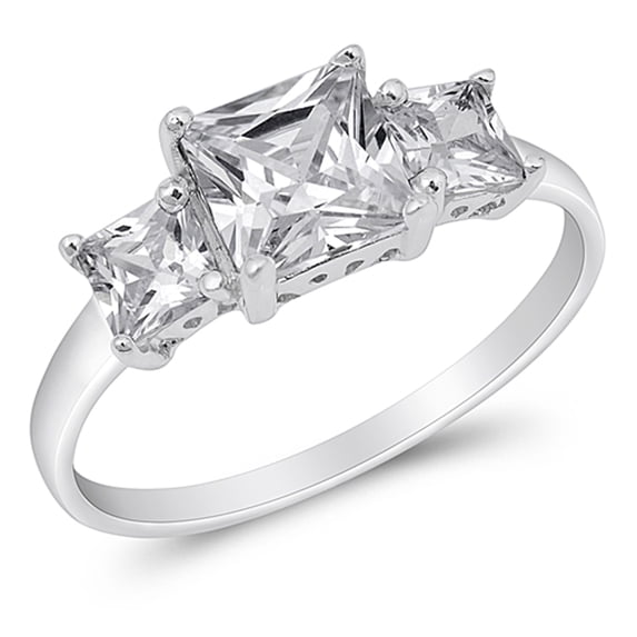 CHOOSE YOUR COLOR Clear CZ Square Princess Cut Wedding Ring .925 Sterling Silver Band White Female Size 4