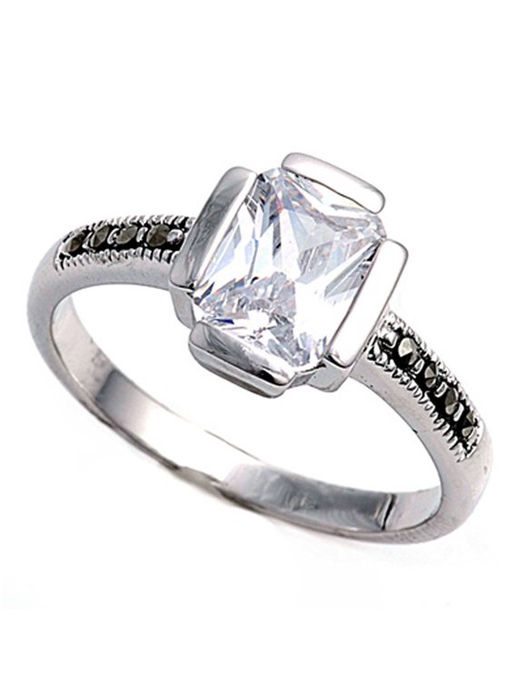 CHOOSE YOUR COLOR Clear CZ Square Ring .925 Sterling Silver Band White Jewelry Female Size 7