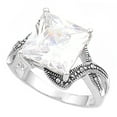 thumbnail image 1 of CHOOSE YOUR COLOR Clear CZ Square Solitaire Criss Cross Ring .925 Sterling Silver Band White Female Size 7, 1 of 4