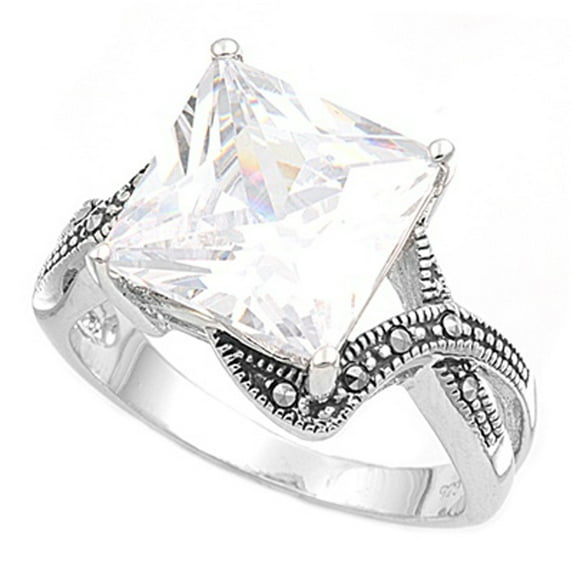 CHOOSE YOUR COLOR Clear CZ Square Solitaire Criss Cross Ring .925 Sterling Silver Band White Female Size 9