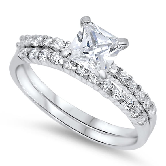 CHOOSE YOUR COLOR Clear CZ Square Solitaire Ring .925 Sterling Silver Band White Female Size 12