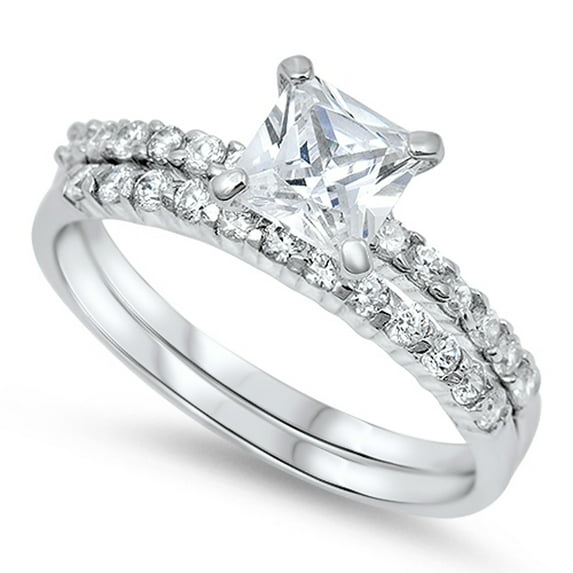 CHOOSE YOUR COLOR Clear CZ Square Solitaire Ring .925 Sterling Silver Band White Female Size 3